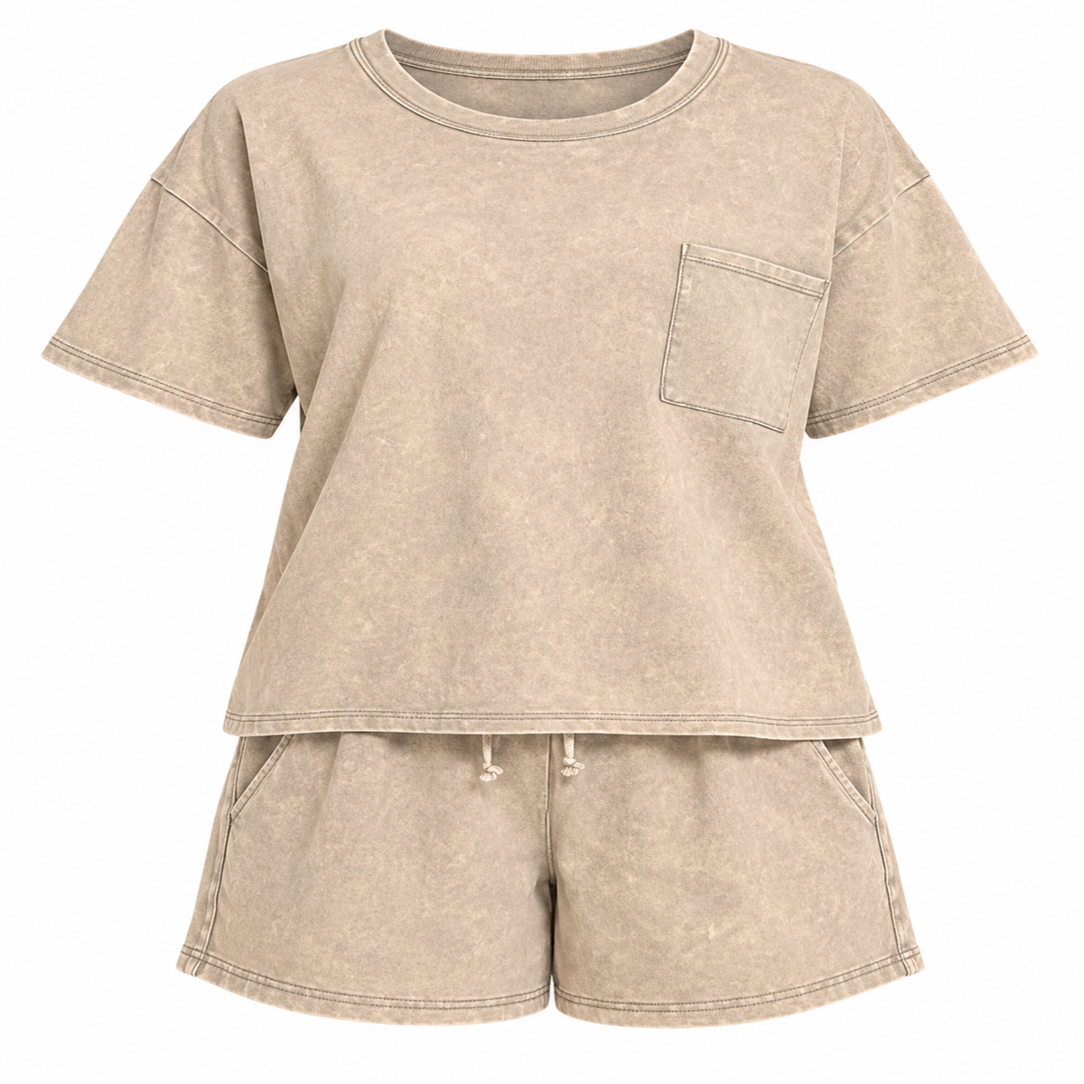 French Terry Acid Washed Relaxed Top & Short Set