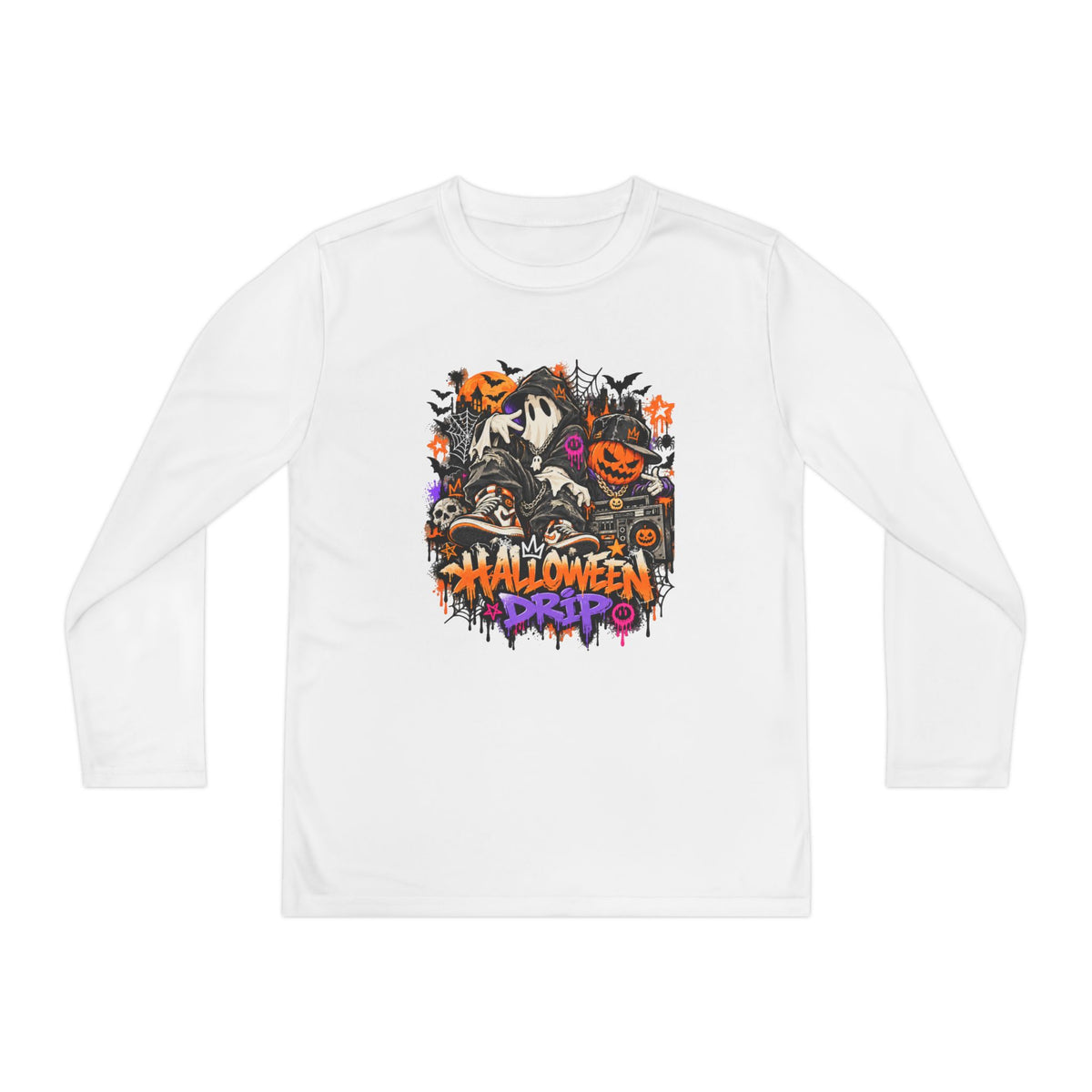 Halloween Drip Streetwear Graphic Tee — Ghost & Pumpkin Hip-Hop Edition