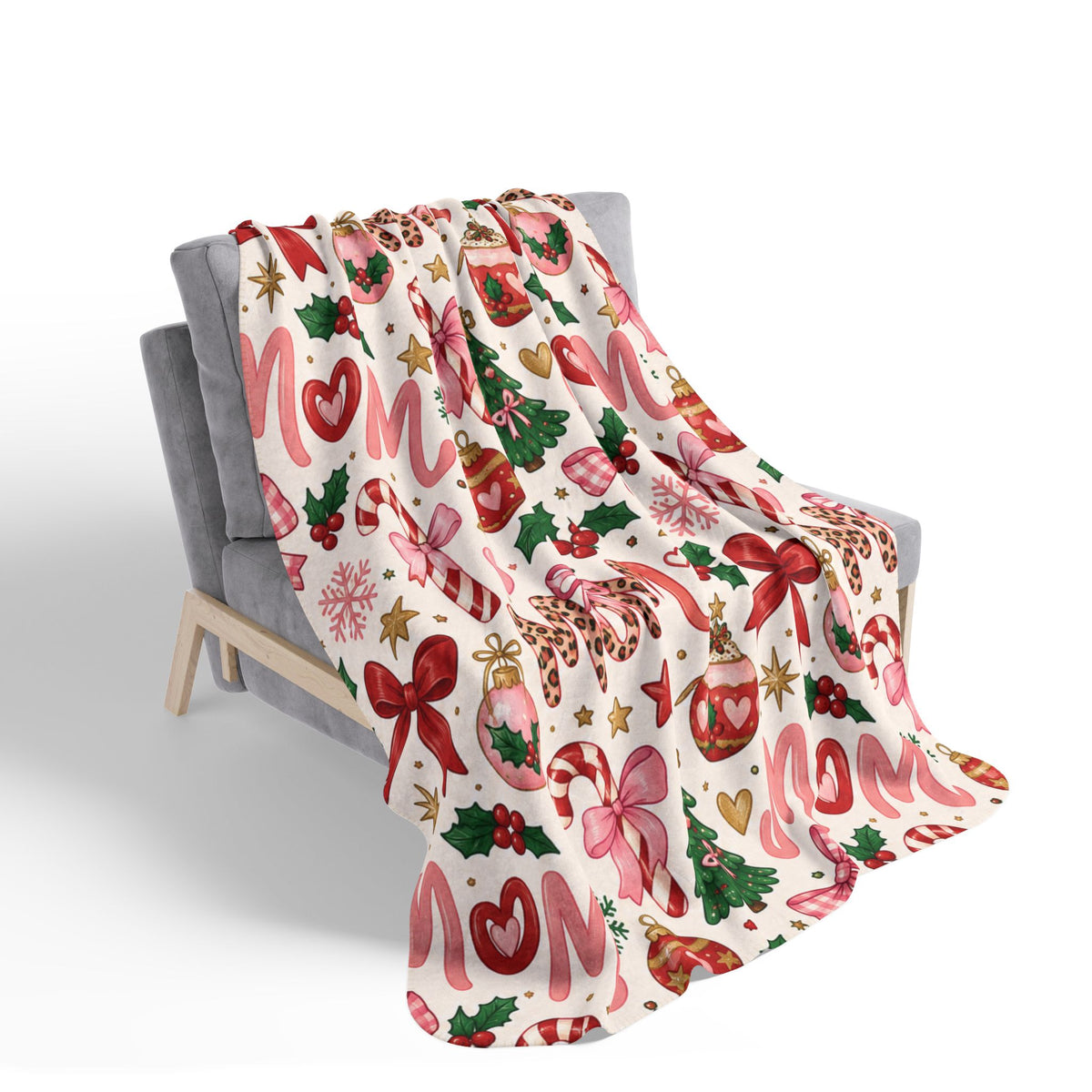 Merry Mama Sherpa Blanket — Coquette Candy Cane Christmas Throw