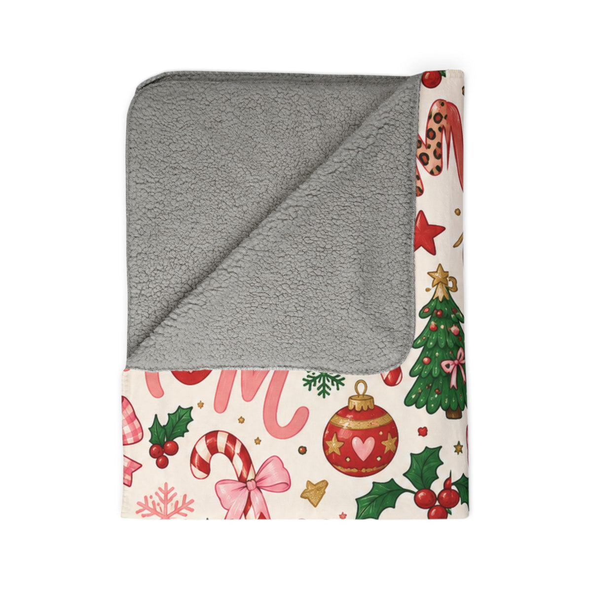 Merry Mama Sherpa Blanket — Coquette Candy Cane Christmas Throw