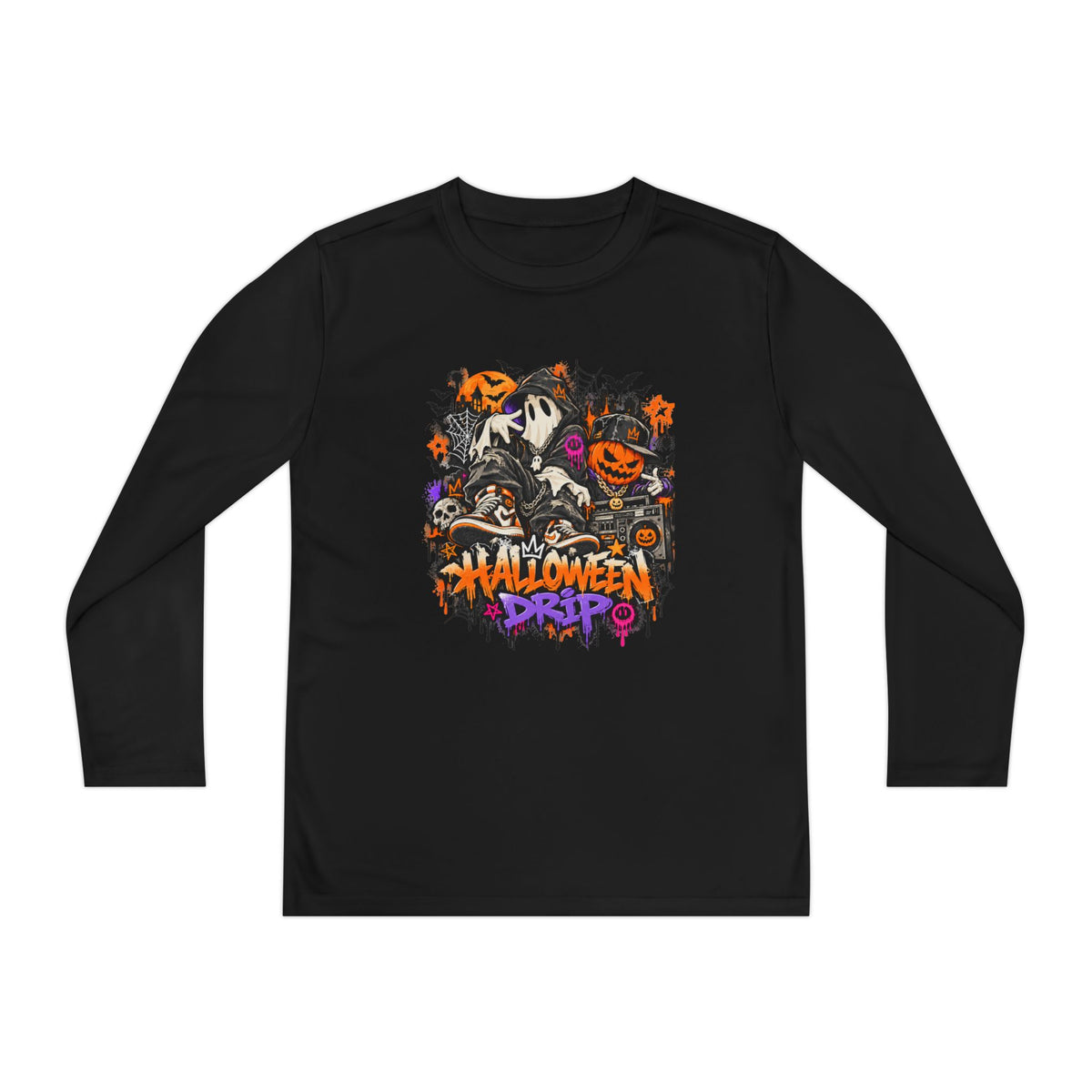 Halloween Drip Streetwear Graphic Tee — Ghost & Pumpkin Hip-Hop Edition