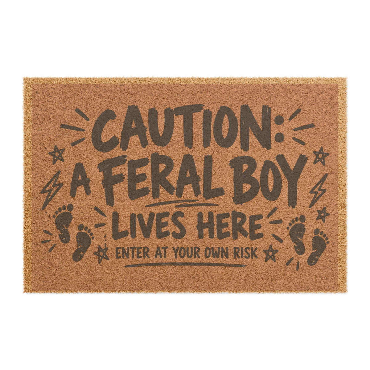 Doormat — "Caution: A Feral Boy Lives Here" Funny Welcome Mat