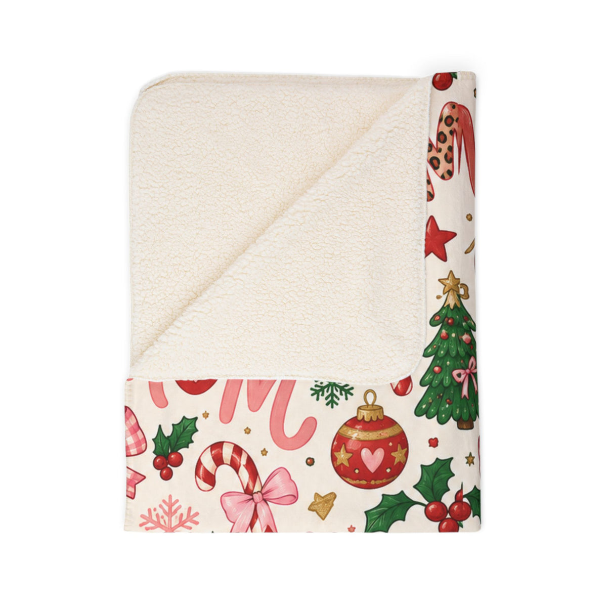 Merry Mama Sherpa Blanket — Coquette Candy Cane Christmas Throw