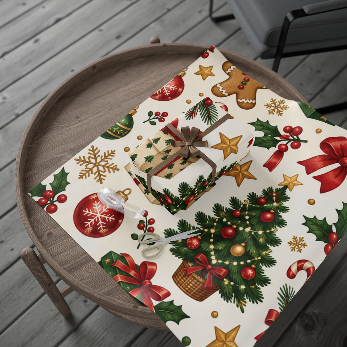 Christmas Pattern Wrapping Paper — Gingerbread, Ornaments & Holiday Gifts