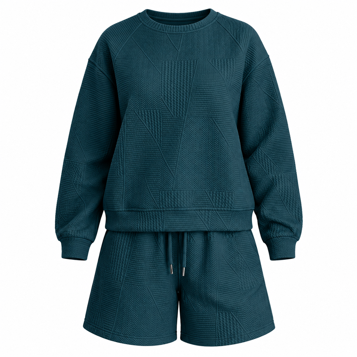 Midnight Teal Textured Sweatshirt & Shorts Set