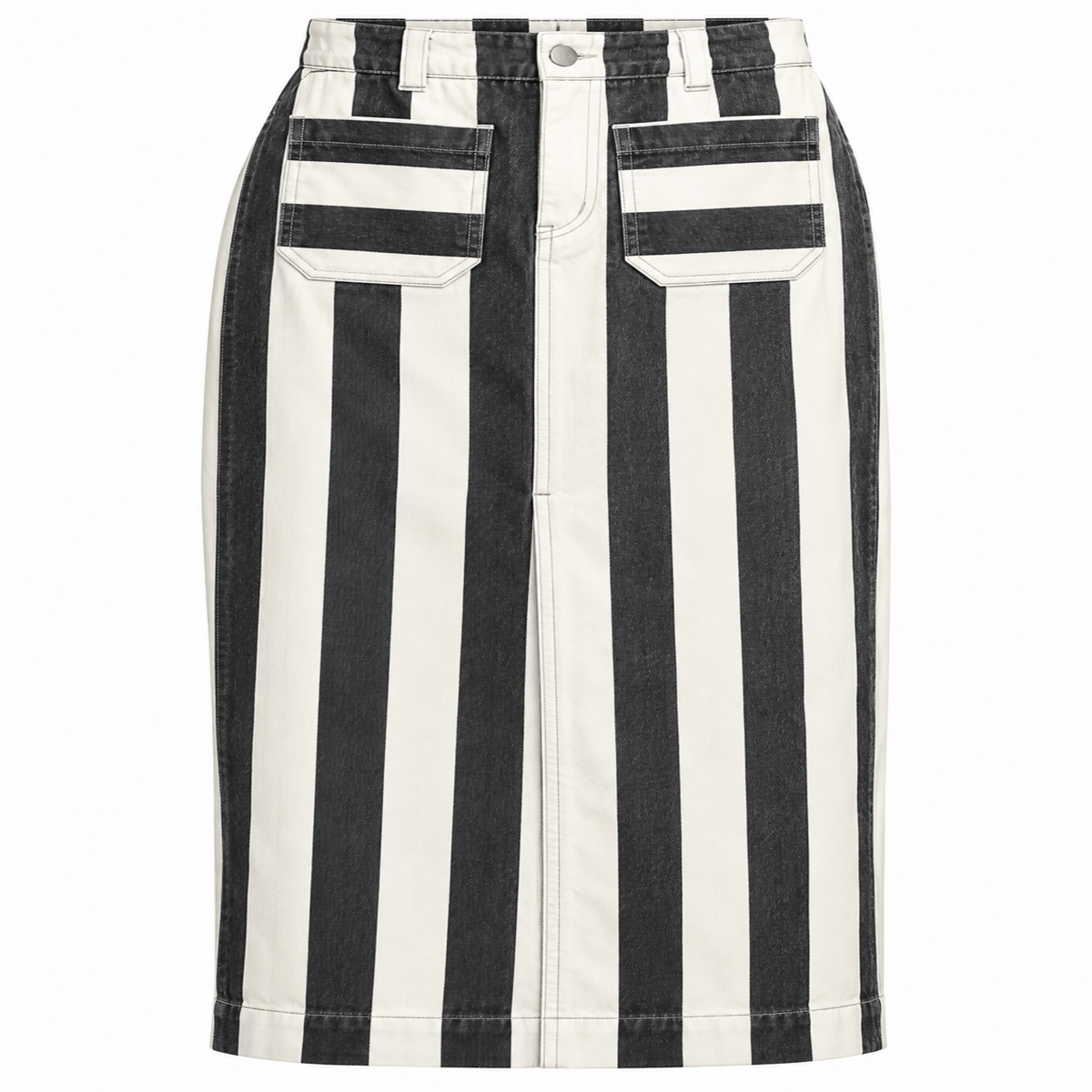 Main Character Striped Denim Midi Skirt