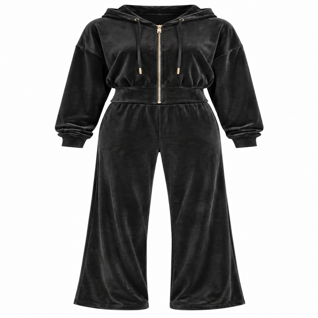 Velvet Zip Up Hoodie and Pants Set