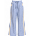 Blue Gingham Wide-Leg Pants with Lace Side Detail