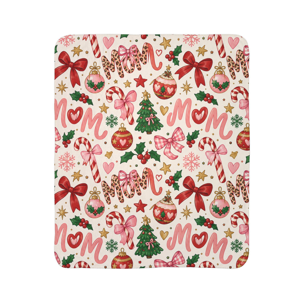 Merry Mama Sherpa Blanket — Coquette Candy Cane Christmas Throw